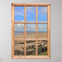 Sandy Beach and Ocean View from a Window Print