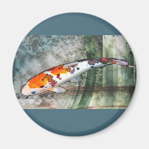 Sanke Koi in Abstract Blue & Green Pond Fridge Magnet