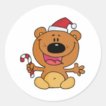 Santa Bear with Candy Cane Round Sticker