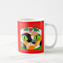 Santa Calico Christmas Cat Coffee Mug