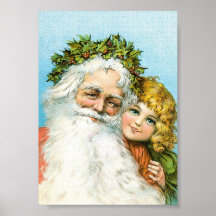 Santa Claus and young girl Print