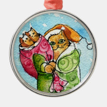Santa Claus Cat & Kittens Christmas Ornaments