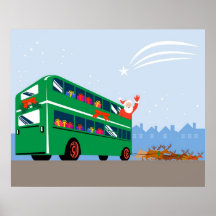 Santa Claus Double Decker Bus Poster