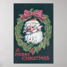 Santa Claus in Holly Wreath Posters
