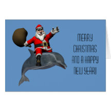 Santa Claus Riding On Dolphin Greeting Card
