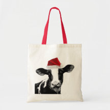 Santa Cow - Dairy Cow wearing Santa Hat Bags