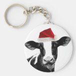 Santa Cow - Dairy Cow wearing Santa Hat Key Chains