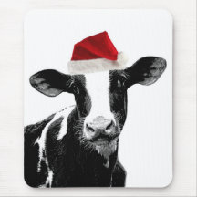 Santa Cow - Dairy Cow wearing Santa Hat Mouse Pads