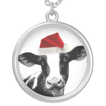 Santa Cow - Dairy Cow wearing Santa Hat Necklace