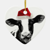 Santa Cow - Dairy Cow wearing Santa Hat Christmas Tree Ornament