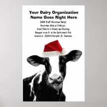 Santa Cow - Dairy Cow wearing Santa Hat Posters