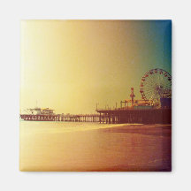 Santa Monica Pier - Orange Sunrise Photo Edit Refrigerator Magnet