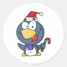 Santa Penguin with Candy Cane Sticker