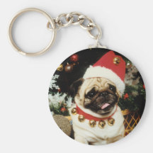 Santa Pug Christmas Keychain