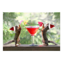 Santa Squirrels Drinking a Cocktail Photographic Print
