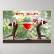 Santa Squirrels Drinking a Cocktail Print