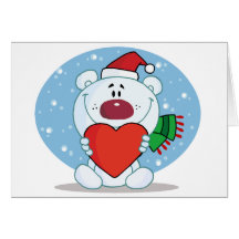 Santa White Bear with Heart Greeting Card