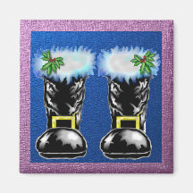 Santa's Boots Magnets Holly and Poinsettas