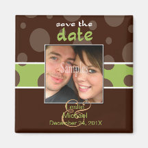 Save/Date Photo magnets/chocolate bubbles/green