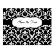 Save the Date Black Damask Postcard