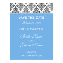 Save the Date - Black & White & Light Blue Post Cards
