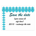 SAVE THE DATE (blue/black) diamond shape Postcards
