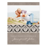 Save the Date Damask Postcard Beige Stripe