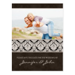 Save the Date Damask Postcard Brown Stripe