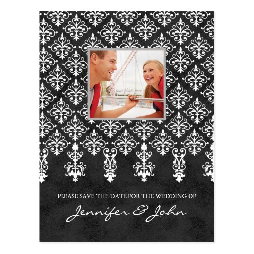 Save the Date Damask Postcard Grey White