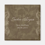 Save the Date Magnet Antique Roses Brown Beige