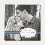 Save the Date Modern Brown & Blue Faux Ribbon Fridge Magnet