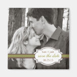 Save the Date Modern Brown & Green Faux Ribbon Fridge Magnets