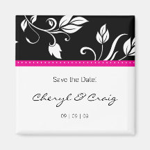 Save the Date Pink Black Trendy Floral Magnet