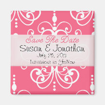 Save the Date Pink Scroll Fridge Magnet