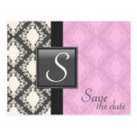 Save the Date Wedding Postcard Light Pink Damask