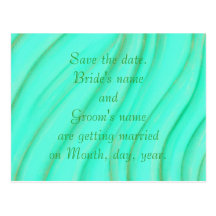 Save the date wedding postcards, green and gold