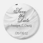 Save the date white rose wedding magnet