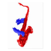 Sax design two hands red and blue version postcard
