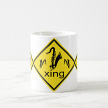 Saxaphone Crossing Traffic Sign Coffee Mug