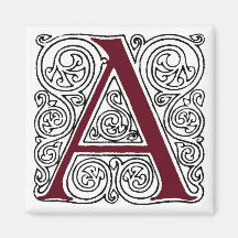 Scarlet Monogram 'A' With Swirls - Magnet
