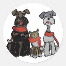 Schnauzers Caroling Round Stickers