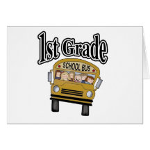School Bus with Kids 1st Grade Cards