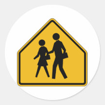 School Crossing Street Sign Round Sticker
