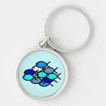 School of Christian Fish Symbols - Blue and Aqua Key Chains