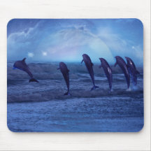 School of dolphins by moonlight mousepads