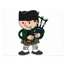 Scottish bagpiper playing bagpipes post cards
