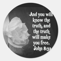 SCRIPTURE John 8:32  Black / White Flowers Sticker