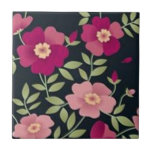 Scrolls with flowers on black ground - ceramic tiles