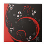 Scrolls with flowers on black ground - tiles