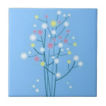 Scrolls with flowers on blue ground - tile